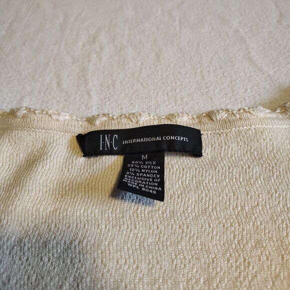 Womens Romantic Coquette Knit Cardigan Size M Cream Pearl Beaded Trim Open Front - Picture 4 of 7